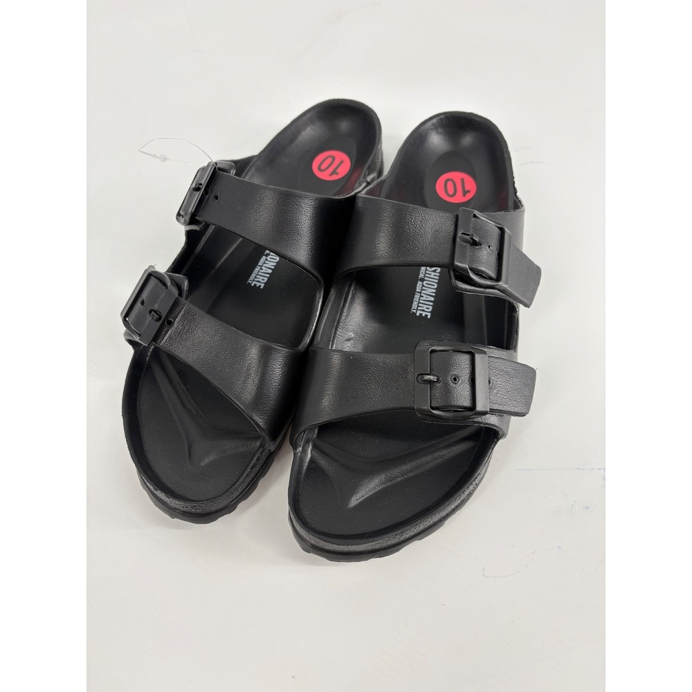 Cushionaire Lane Black Waterproof Slide Sandals Women 10 Dual Buckle EVA Slides
